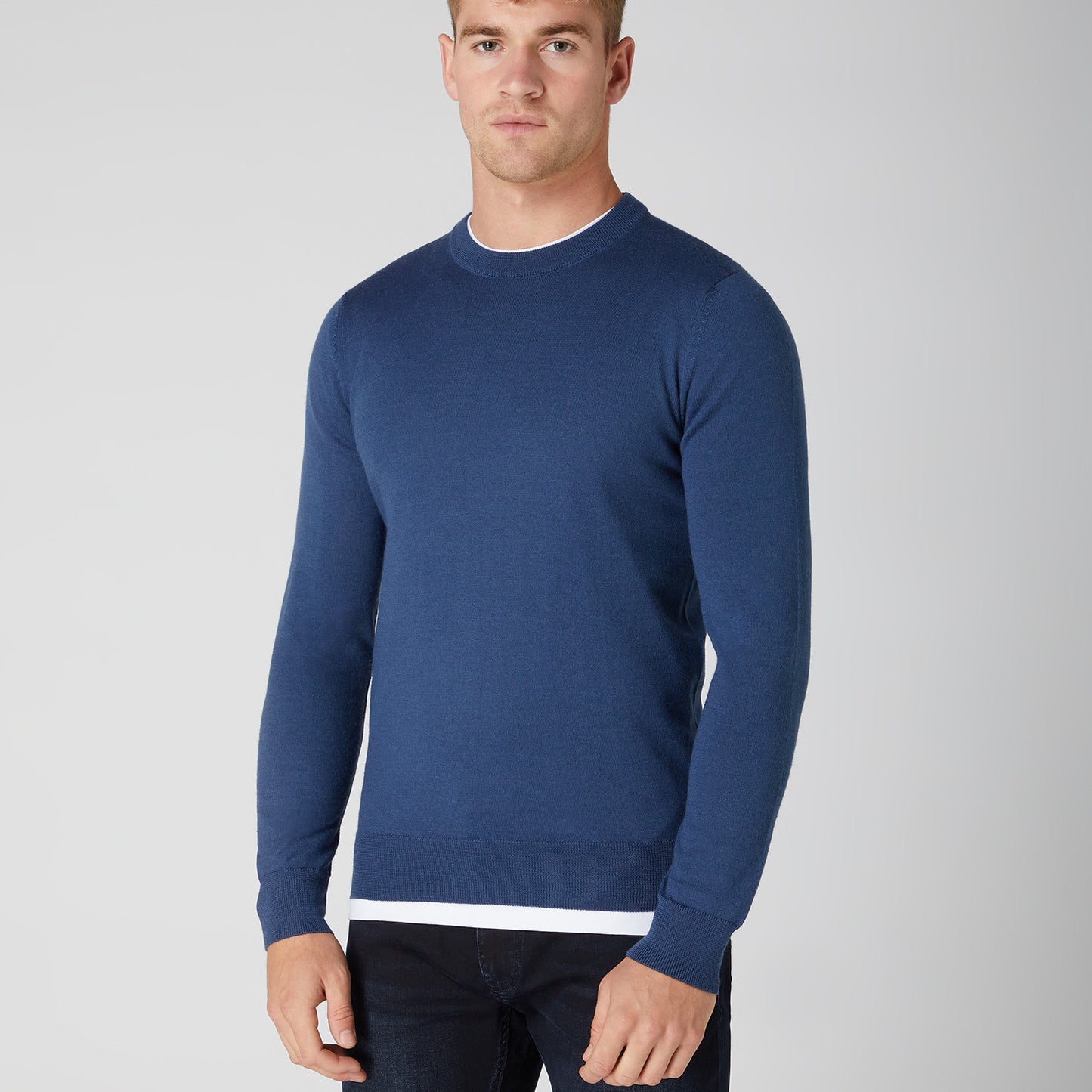 Remus Uomo 58400 27 Slate Blue Long Sleeve Crew Neck Sweater