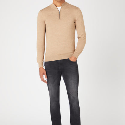 Remus Uomo 58401 46 Brown Half Zip Sweater