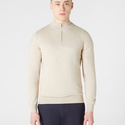Remus Uomo 58401 91 Oatmeal Half Zip Sweater