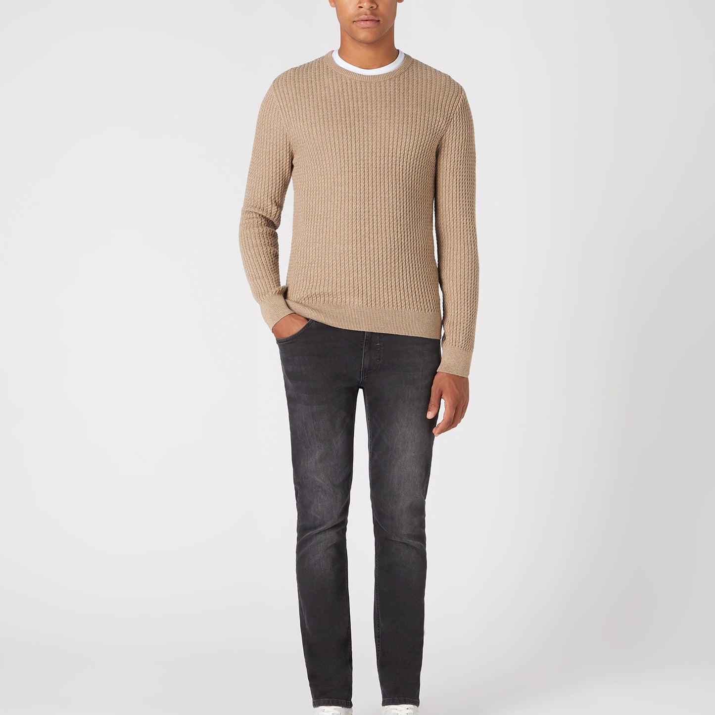Remus Uomo 58673 43 Sand Long Sleeve Crew Neck Sweater