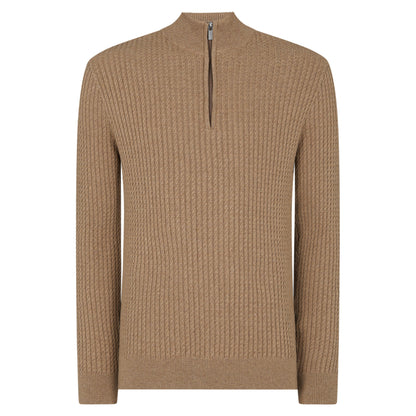 Remus Uomo 58674 43 Sand Long Sleeve Half Zip Sweater