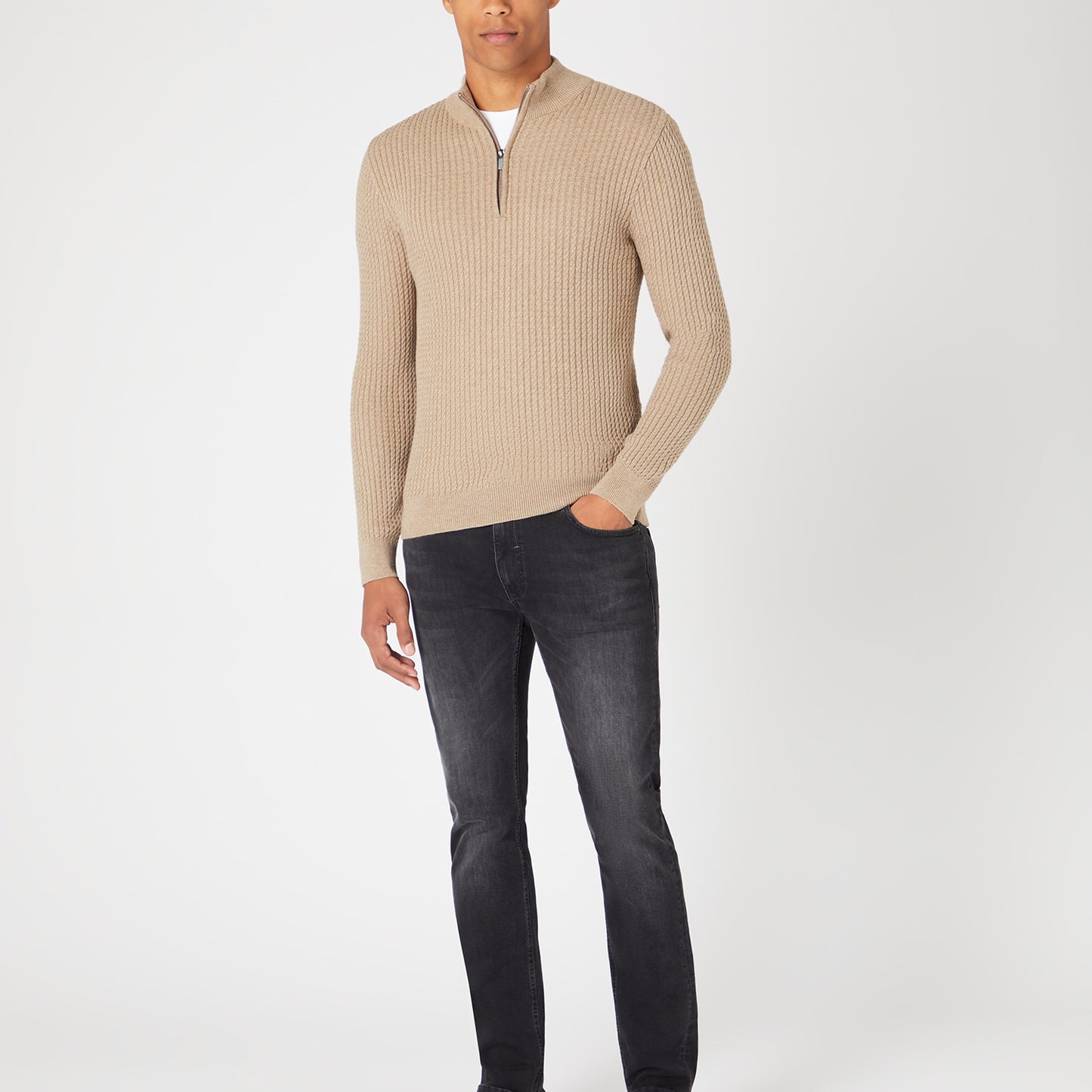 Remus Uomo 58674 43 Sand Long Sleeve Half Zip Sweater