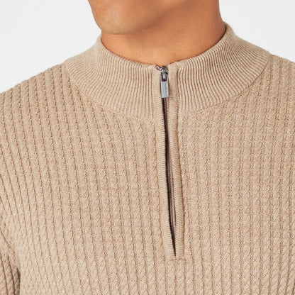 Remus Uomo 58674 43 Sand Long Sleeve Half Zip Sweater
