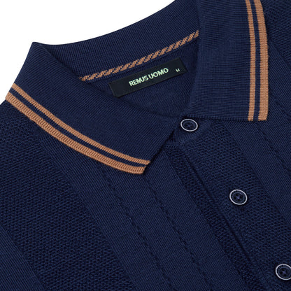 Remus Uomo 58779 29 Dark Blue Long Sleeve Knitted Polo Shirt