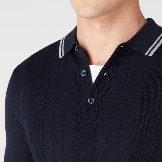 Remus Uomo 58779 78 Navy Long Sleeve Knitted Polo Shirt