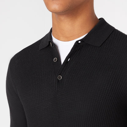 Remus Uomo 58780 00 Black Long Sleeve Knitted Polo Shirt