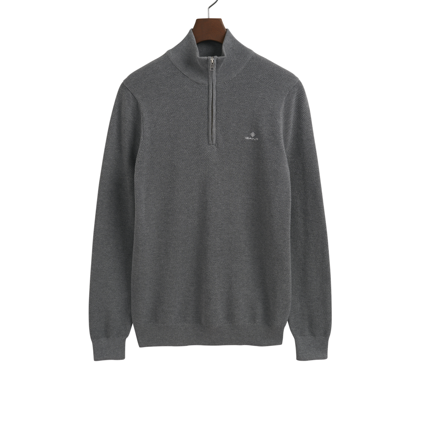 Gant 8030523 92 Dark Grey Melange Cotton Pique Half Zip