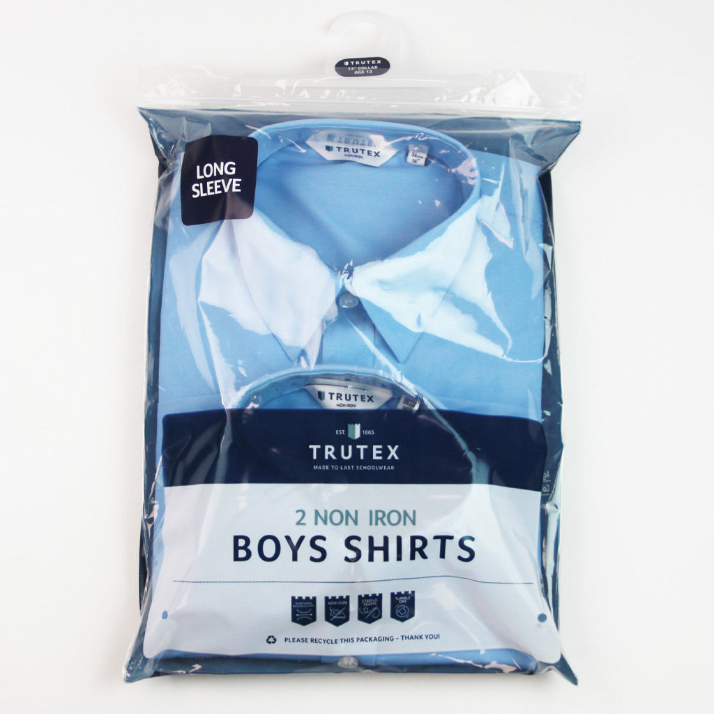 Trutex Blue Non Iron Boys Long Sleeve Shirt Twin Pack