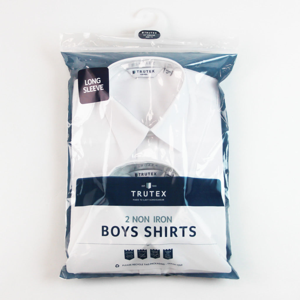 Trutex White Non Iron Boys Long Sleeve Shirt Twin Pack