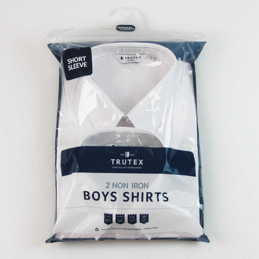 Trutex White Non Iron Boys Short Sleeve Shirt Twin Pack