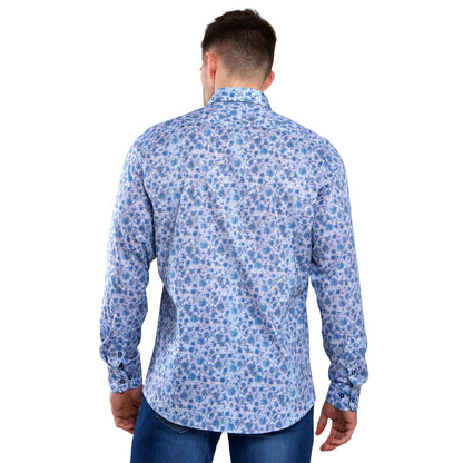 6Th Sense 20A CAC Print 11 Blue Patterned Long Sleeve Shirt