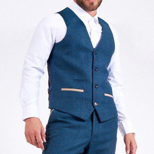 Marc Darcy Dion Blue Tweed Check Waistcoat