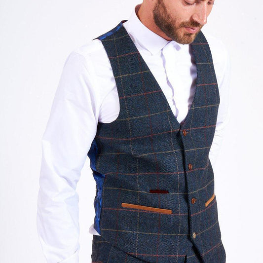 Marc Darcy Eton Navy Blue Tweed Waistcoat