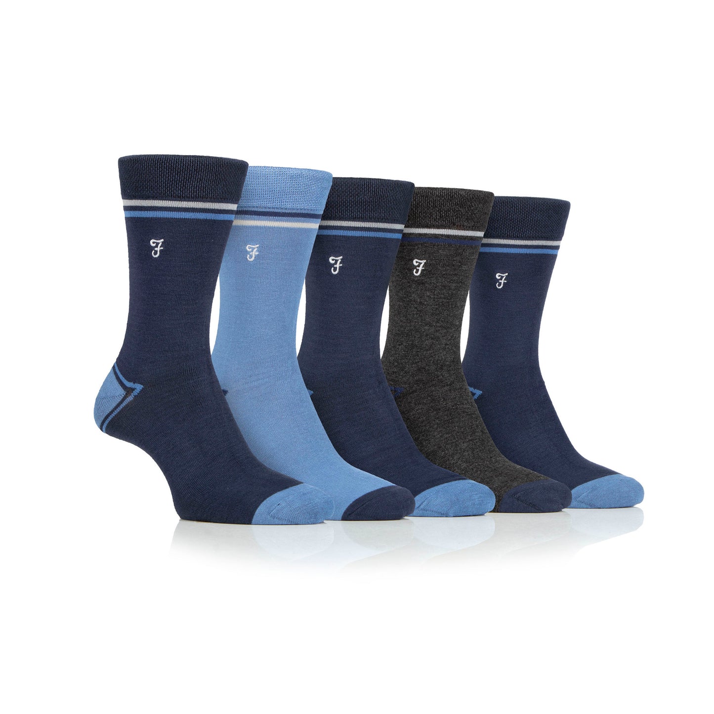 Farah Bamboo Plain Contrast Heel & Toe Navy Blue 6-11 Sock 5 Pack
