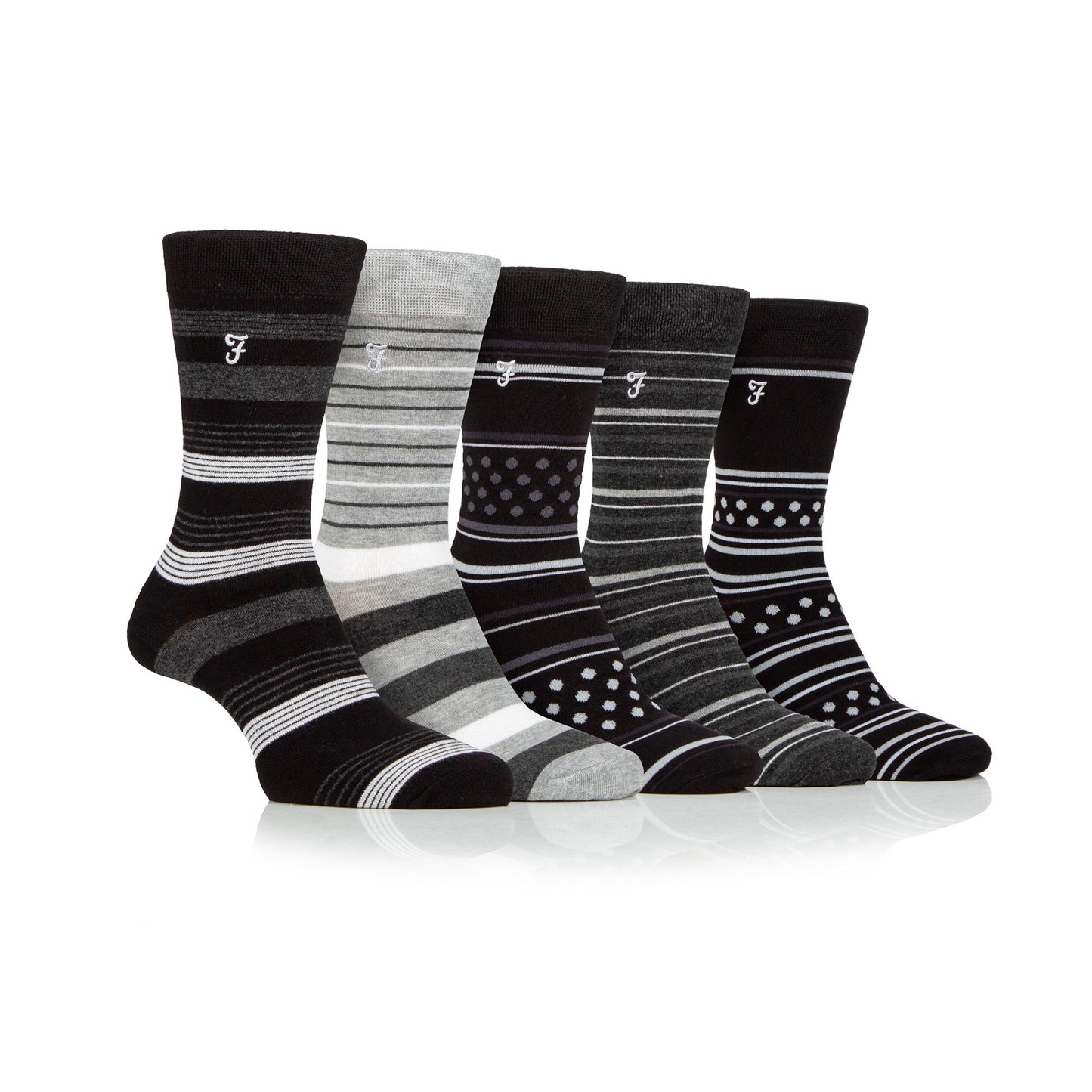 Farah Bamboo Pattern Black/Charcoal 6-11 Sock 5 Pack