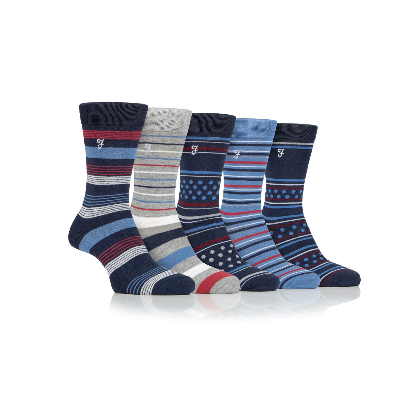 Farah Bamboo Pattern Navy/Blue 6-11 Sock 5 Pack