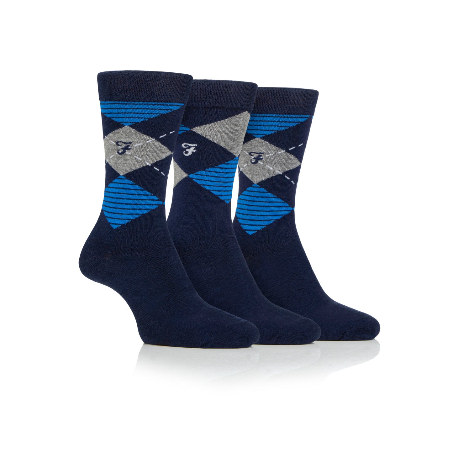 Farah Cotton Argyle Navy/Blue 6-11 Sock 3 Pack