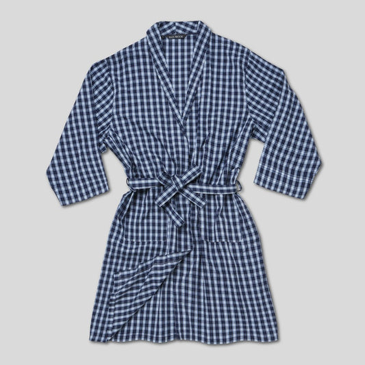Rael Brook Navy With White Check Dressing Gown
