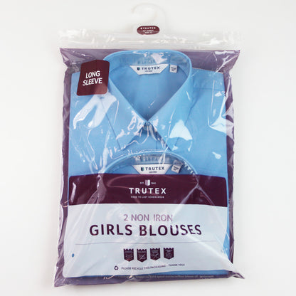 Trutex Blue Non Iron Girls Long Sleeve Blouse Twin Pack