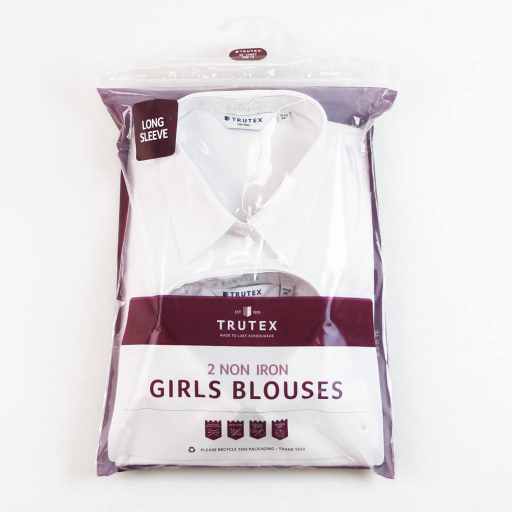 Trutex White Non Iron Girls Long Sleeve Blouse Twin Pack