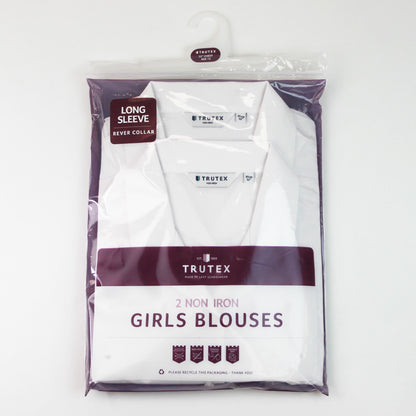 Trutex White Non Iron Girls Rever Collar Long Sleeve Blouse Twin Pack