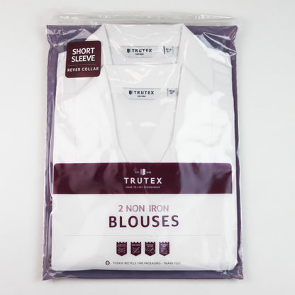 Trutex White Non Iron Girls Rever Collar Short Sleeve Twin Pack
