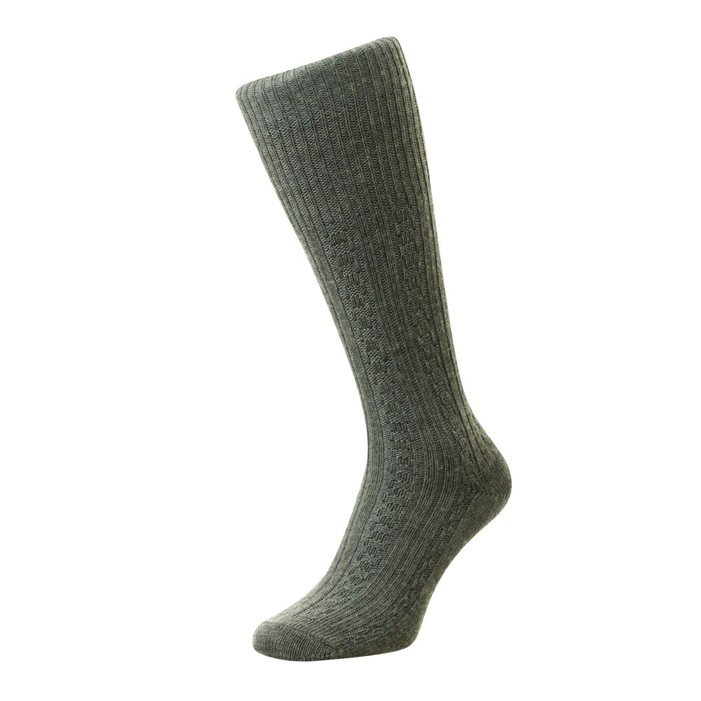 HJ Hall HJ2005 Chunky Cable Extra Length Mid Grey Wool Sock