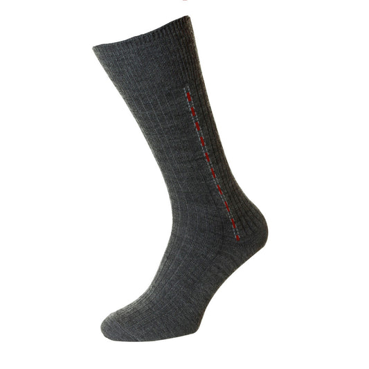 HJ Hall HJ44 Fancy Panel Mid Grey Half Hose Classic Sock