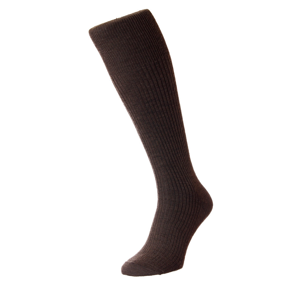 HJ Hall HJ75 Immaculate Half Hose Dark Brown Wool Rich Sock