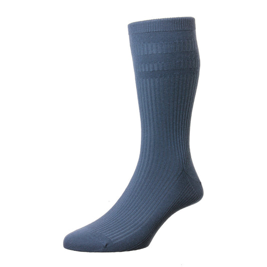 HJ Hall HJ91 Plain Slate Blue Cotton Softop Sock