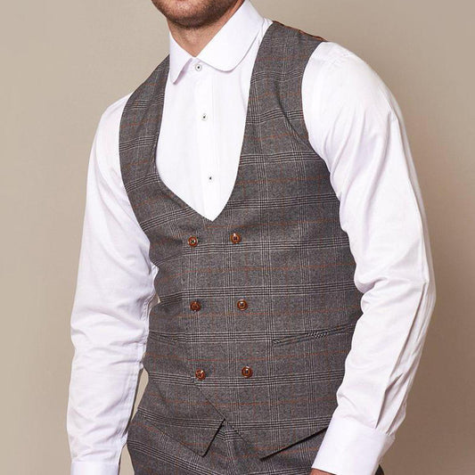 Marc Darcy Jenson Grey Tan Check Waistcoat