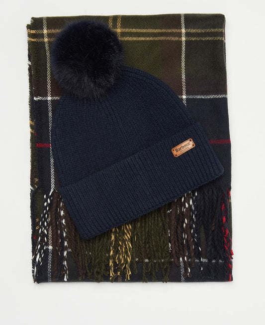 Barbour Ladies Dover Beanie & Hailes Scarf Gift Set