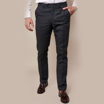 Marc Darcy Luca Navy Check Tweed Trouser