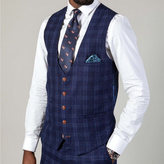 Marc Darcy Chigwell Navy Tweed Waistcoat