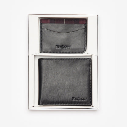 Barbour Black Leather Wallet and Card Holder Gift Set 