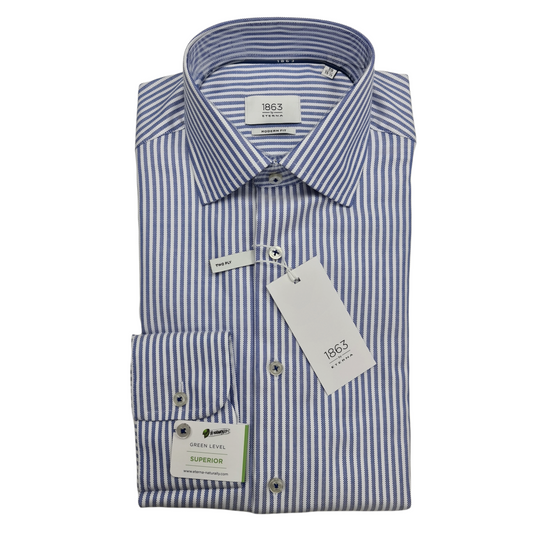 Eterna 8118 15 X687 Modern Fit Blue Striped Dress Shirt