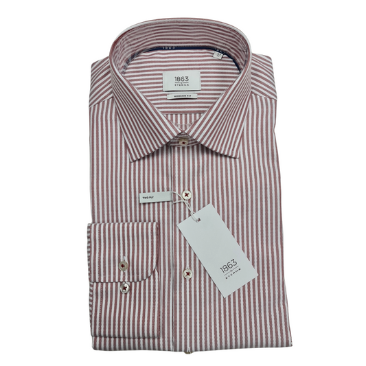 Eterna 8118 55 X687 Modern Fit Red Striped Dress Shirt