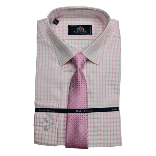 Rael Brook 4822 Checkerboard Pink Shirt & Tie Set