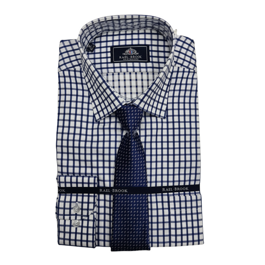 Rael Brook 4821 Checkerboard Navy Shirt & Tie Set