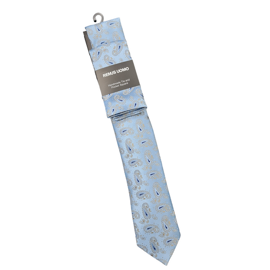 Remus Uomo TP4808 22 Light Blue Tie & Pocket Square Set