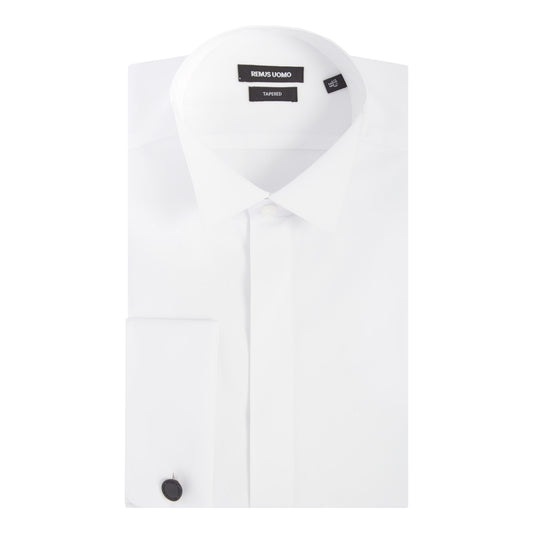 Remus Uomo 13690 01 Double Cuff Tapered Fit White Wing Collar Shirt