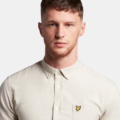 Lyle & Scott Sw1304Vog W614 Natural Green/ White Short Sleeve Light Weight Slub Oxford Shirt