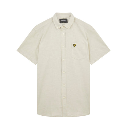 Lyle & Scott Sw1304Vog W614 Natural Green/ White Short Sleeve Light Weight Slub Oxford Shirt