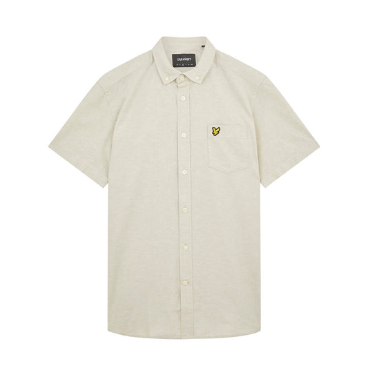 Lyle & Scott Sw1304Vog W614 Natural Green/ White Short Sleeve Light Weight Slub Oxford Shirt