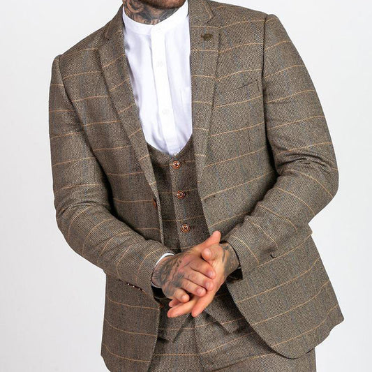 Marc Darcy Ted Tan Check Tweed Jacket