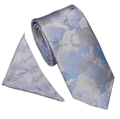 Wallace Floral Blue Tie & Hankerchief Set