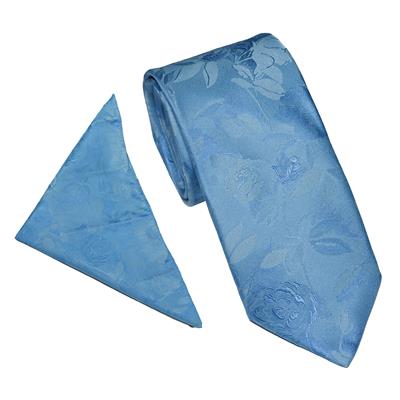 Wallace Shadow Floral Blue Tie & Hankerchief Set