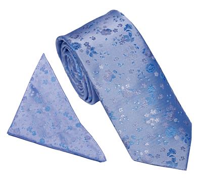 Wallace Woven Floral Blue Tie & Hankerchief Set
