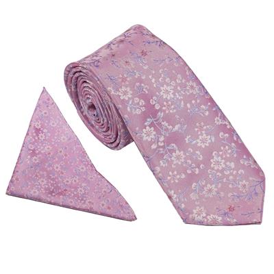 Wallace Floral Blossom Pink Tie & Hankerchief Set