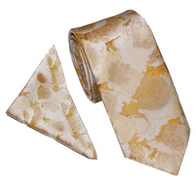 Wallace Floral Gold Tie & Hankerchief Set